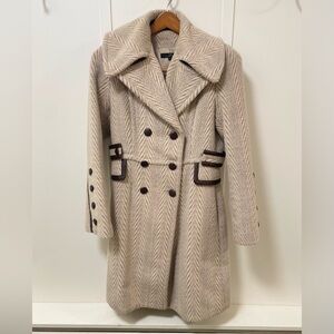 Chic Beige Herringbone Women's Trench Coat